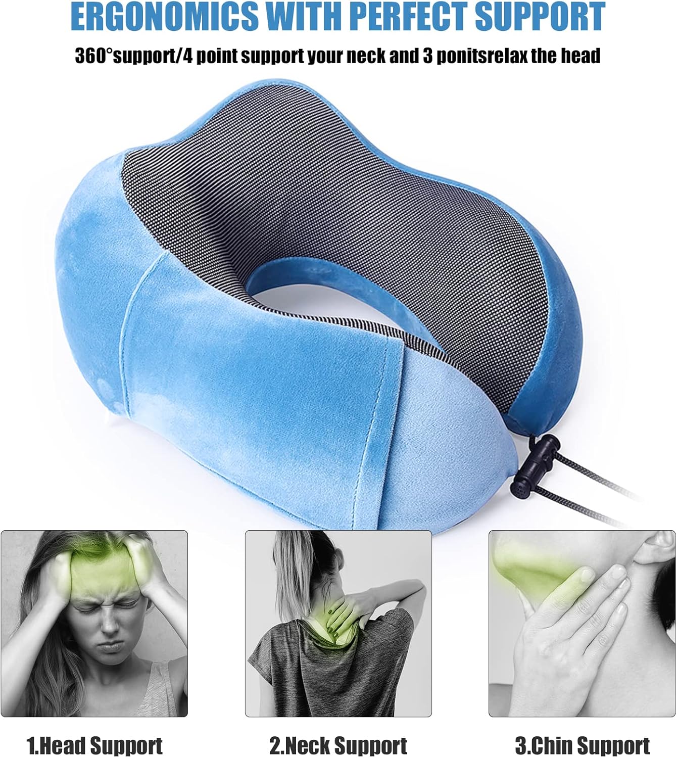 Travel Pillow 100% Pure Memory Foam Neck Pillow, Head Support Soft Pillow for Sleeping Rest Comfortable & Breathable Cover, Airplane Travel Kit Home Office Car & Home Use