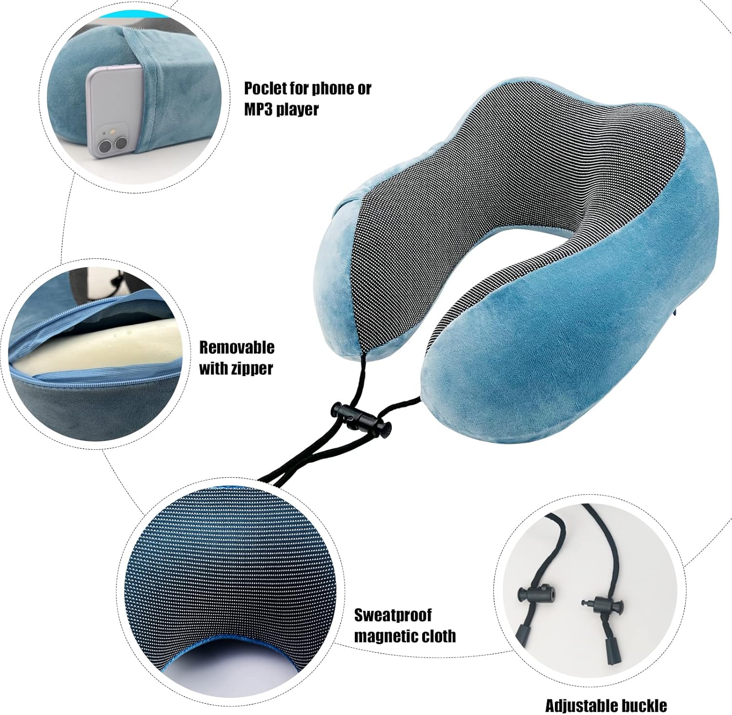 Travel Pillow 100% Pure Memory Foam Neck Pillow, Head Support Soft Pillow for Sleeping Rest Comfortable & Breathable Cover, Airplane Travel Kit Home Office Car & Home Use