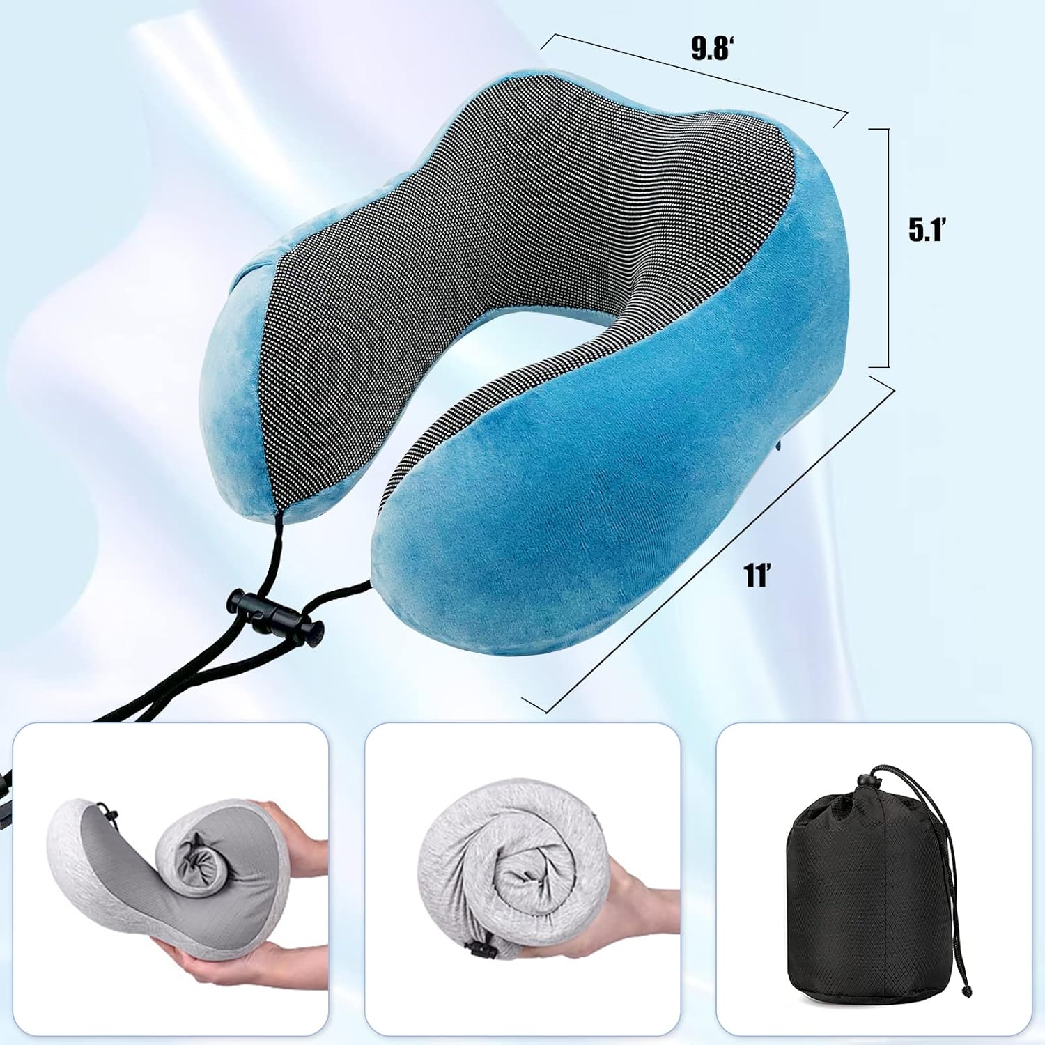 Travel Pillow 100% Pure Memory Foam Neck Pillow, Head Support Soft Pillow for Sleeping Rest Comfortable & Breathable Cover, Airplane Travel Kit Home Office Car & Home Use