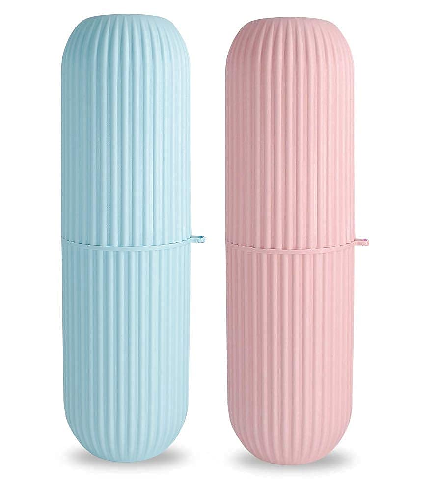 2pcs Capsule Shape Travel Toothbrush Case Holder Portable Toothbrush Storage Plastic Toothbrush Holder