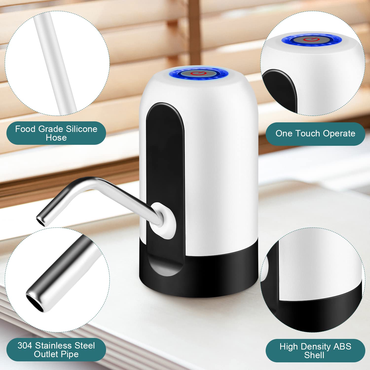 Water Dispenser for 5 Gallon Bottle, Automatic USB Water Dispenser Rechargeable Pump for Universal, Portable USB Charging Electric Drinking Water Jug Pump for Home, Office, Outdoor