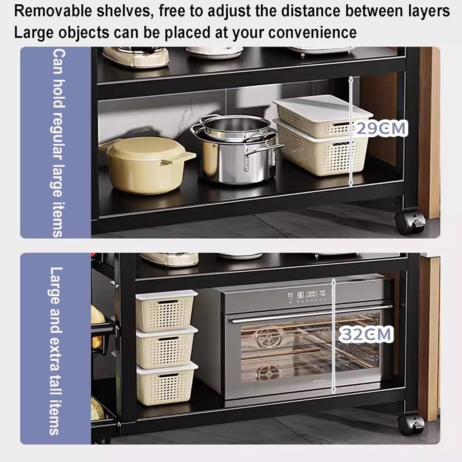 Kitchen Organizer Shelf, 4-Tier Kitchen Storage Shelf Rack Floor Standing Kitchen Utility Cart Rack Kitchen Bakers Rack