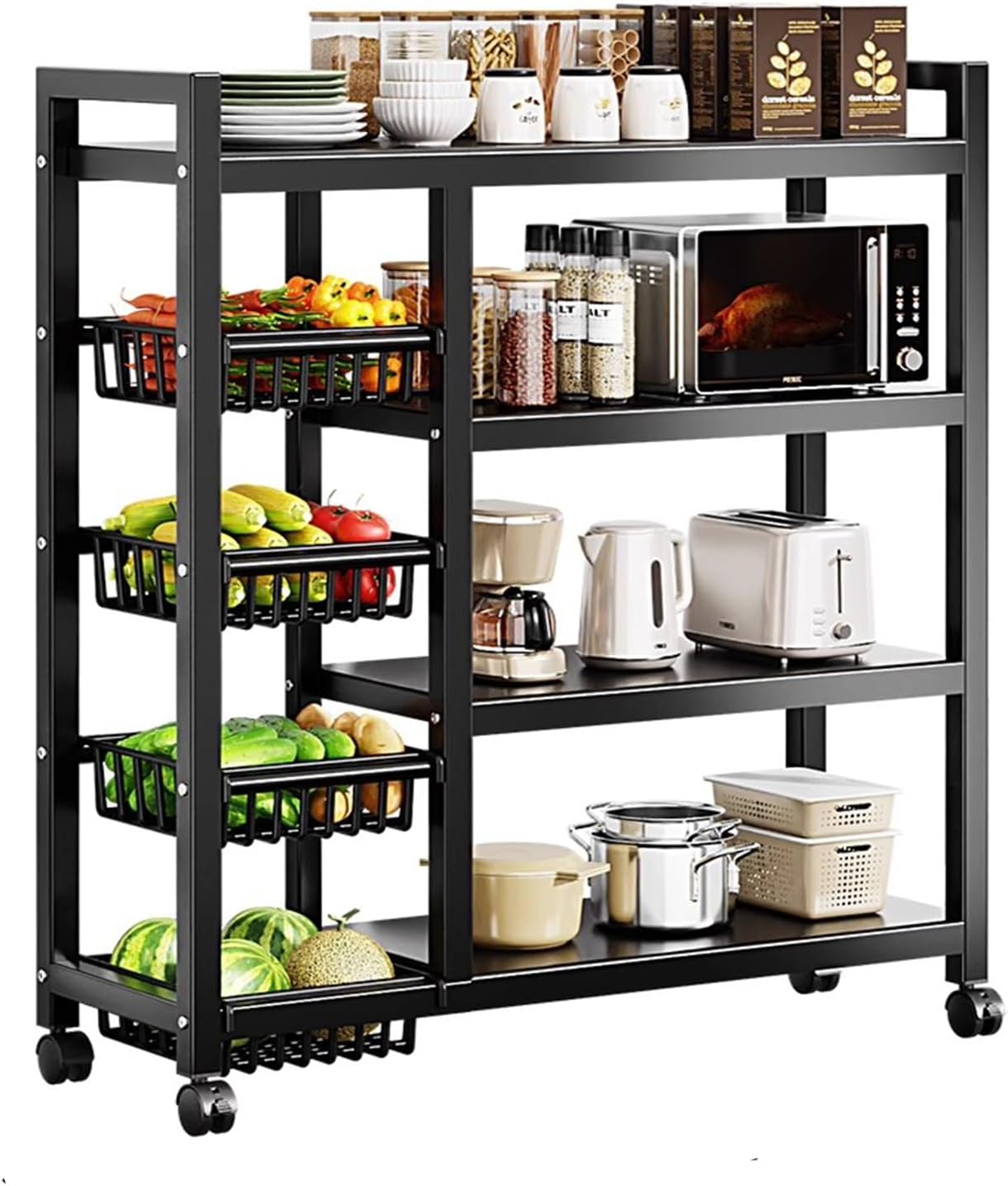 Kitchen Organizer Shelf, 4-Tier Kitchen Storage Shelf Rack Floor Standing Kitchen Utility Cart Rack Kitchen Bakers Rack