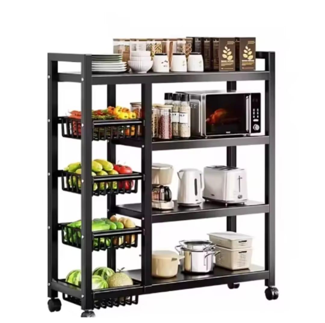 Kitchen Organizer Shelf, 4-Tier Kitchen Storage Shelf Rack Floor Standing Kitchen Utility Cart Rack Kitchen Bakers Rack