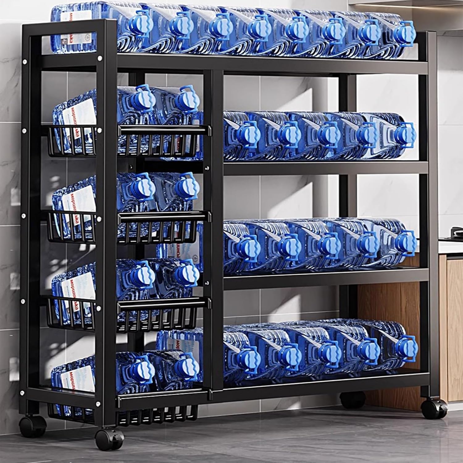 Kitchen Organizer Shelf, 4-Tier Kitchen Storage Shelf Rack Floor Standing Kitchen Utility Cart Rack Kitchen Bakers Rack