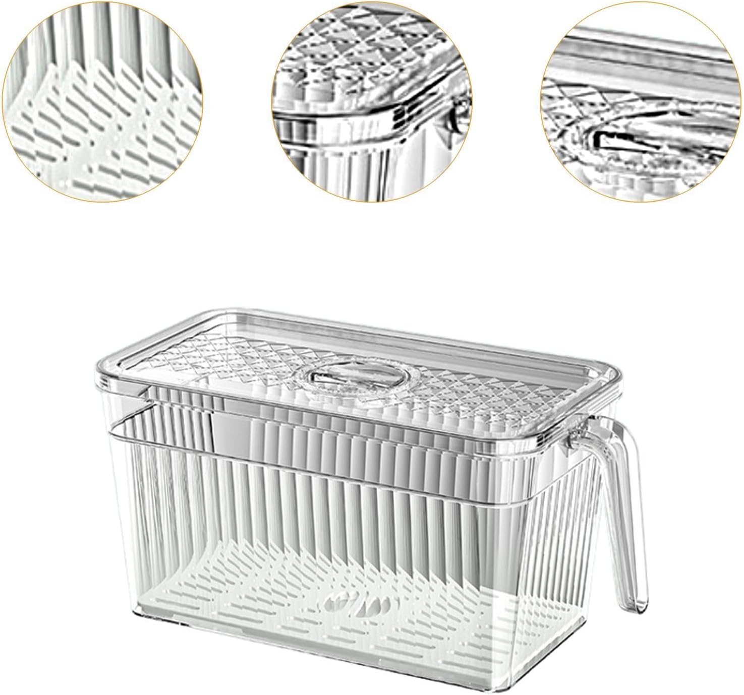 5L Refrigerator Organizer Fridge Food Storage Box with Removable Drain Tray Vegetable Fruit Case for Pantry Cabinet Freezer, Clear