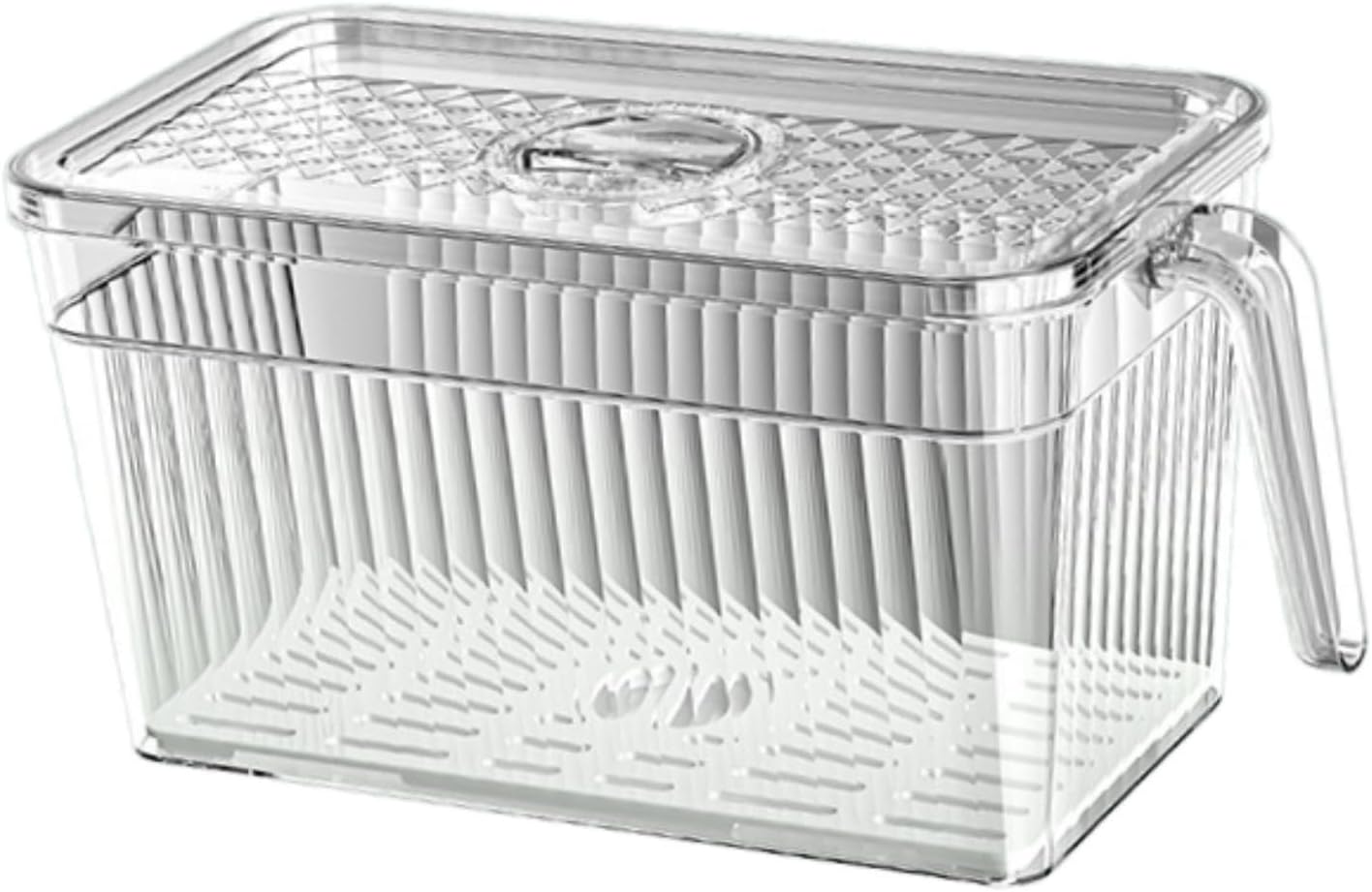 5L Refrigerator Organizer Fridge Food Storage Box with Removable Drain Tray Vegetable Fruit Case for Pantry Cabinet Freezer, Clear