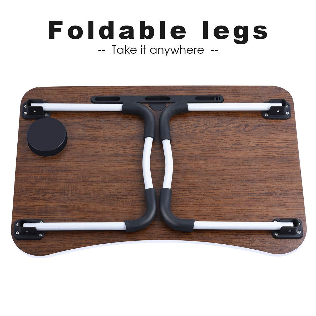 Multi-Purpose Laptop Table with Dock Stand and Coffee Cup Holder/Study Table/Bed Table/Foldable and Portable/Ergonomic & Rounded Edges/Non-Slip Legs/Engineered Wood