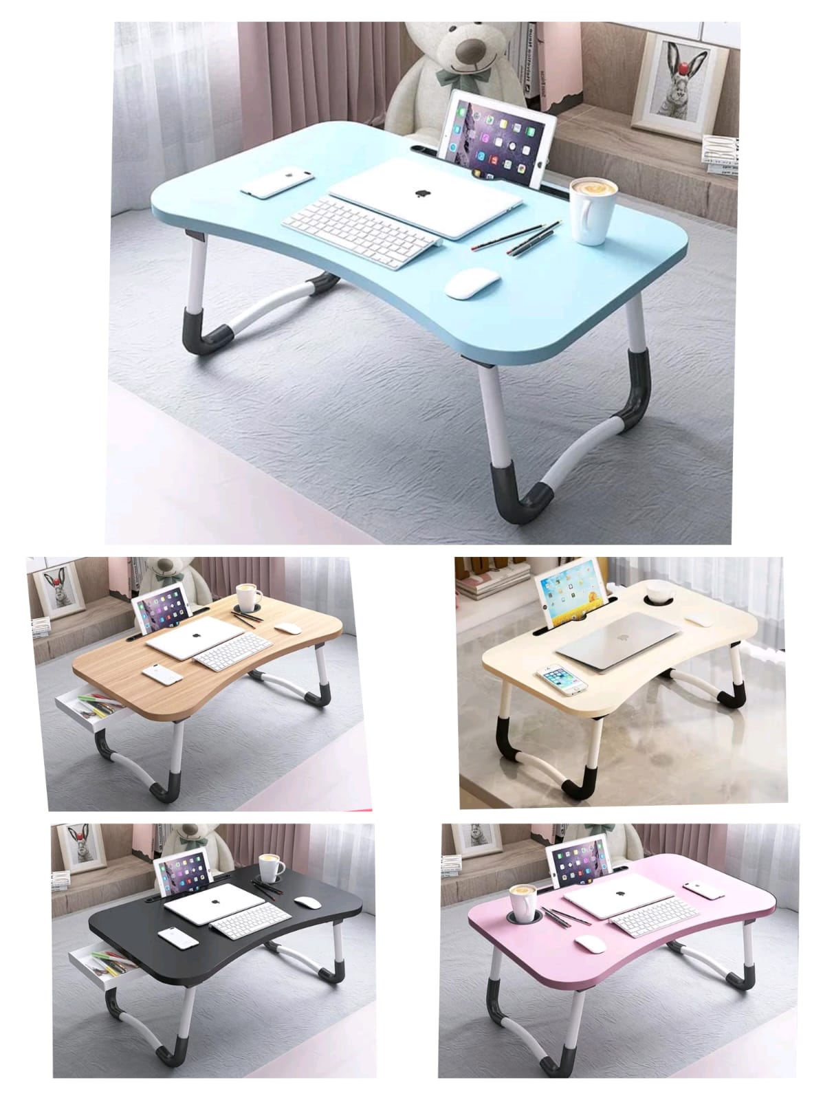 Multi-Purpose Laptop Table with Dock Stand and Coffee Cup Holder/Study Table/Bed Table/Foldable and Portable/Ergonomic & Rounded Edges/Non-Slip Legs/Engineered Wood
