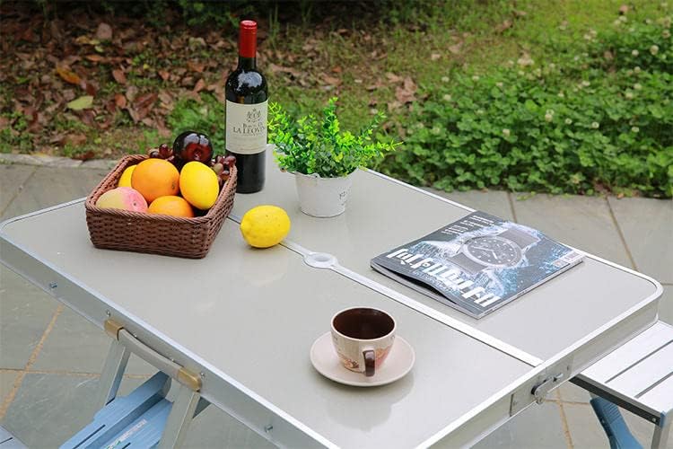 Aluminum Folding Camping Picnic Table With 4 Seats Umbrella Hole Portable Set Outdoor Garden Indoor Travel, Camping, Hole for Parasol, Foldable with Handle