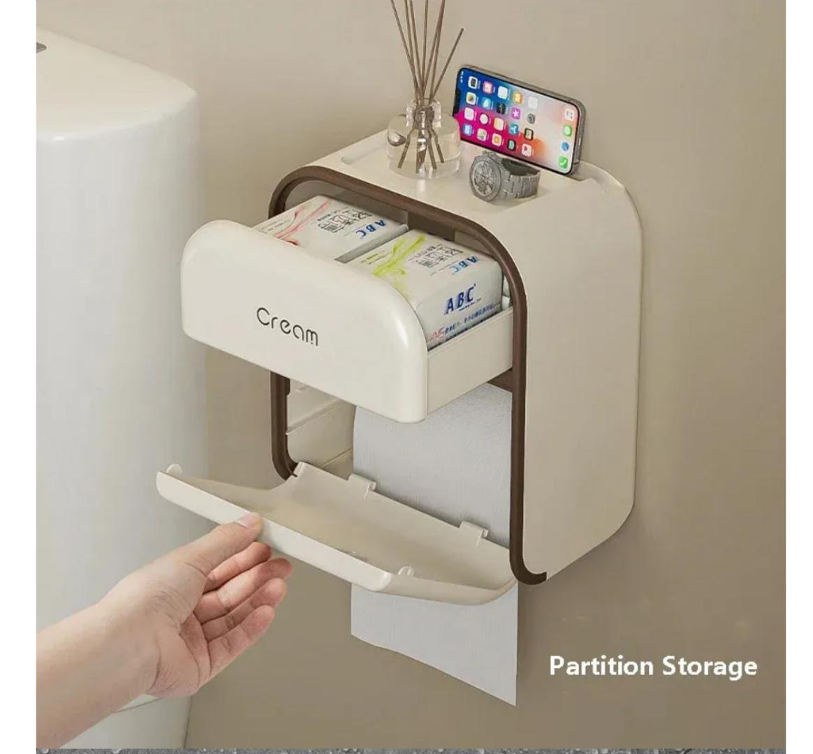 Toilet Roll Paper Holder Wall Mounted Toilet Tissue Box Roll Paper Dispenser sanitary pads storage facial wipes storage phone holder