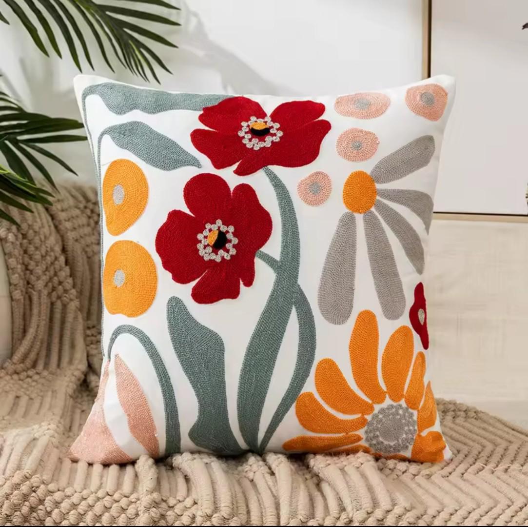 🪡 High Quality Boho chic Embroidered Patterned Floral Nature Cushion Covers🌻🌷🍃throw pillow cases embroidery to detail cases