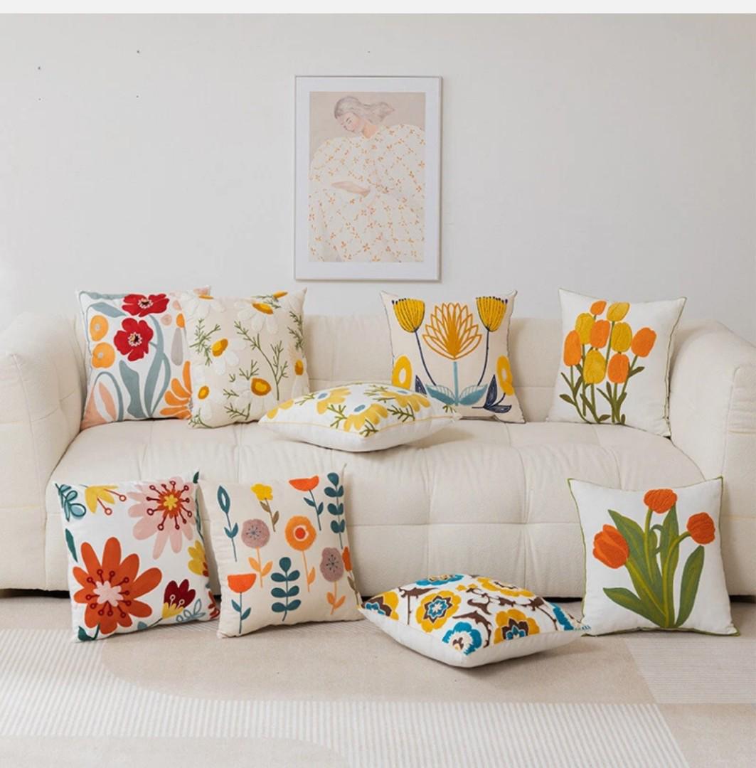 🪡 High Quality Boho chic Embroidered Patterned Floral Nature Cushion Covers🌻🌷🍃throw pillow cases embroidery to detail cases