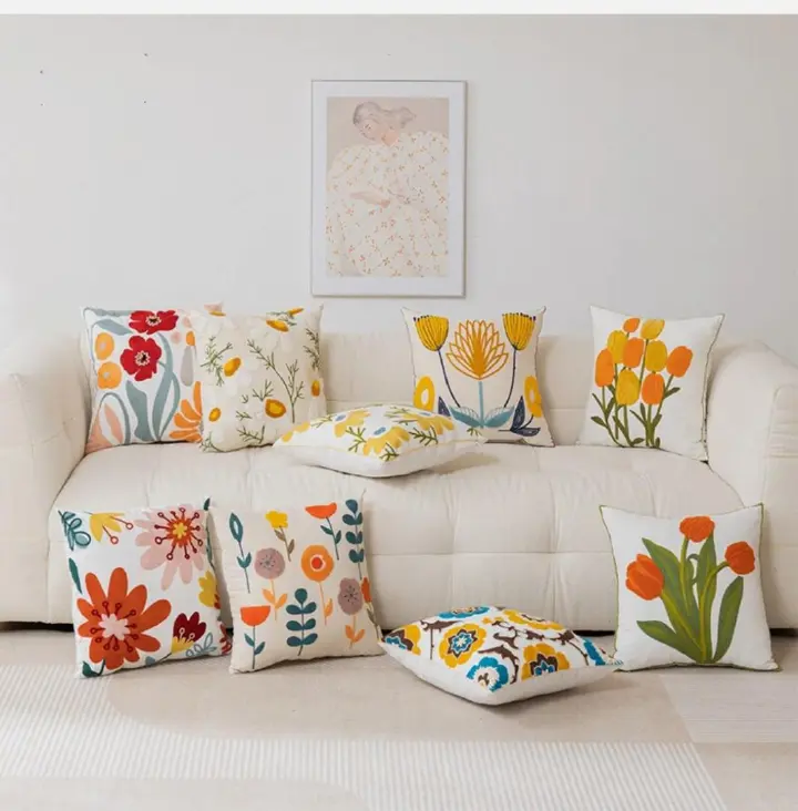🪡 High Quality Boho chic Embroidered Patterned Floral Nature Cushion Covers🌻🌷🍃throw pillow cases embroidery to detail cases