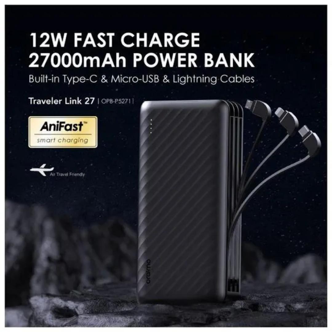 oraimo Traveler Link 27 Power Bank – 27000mAh, 12W Fast Charge, Dual USB Output, LED Display, Universal Compatibility