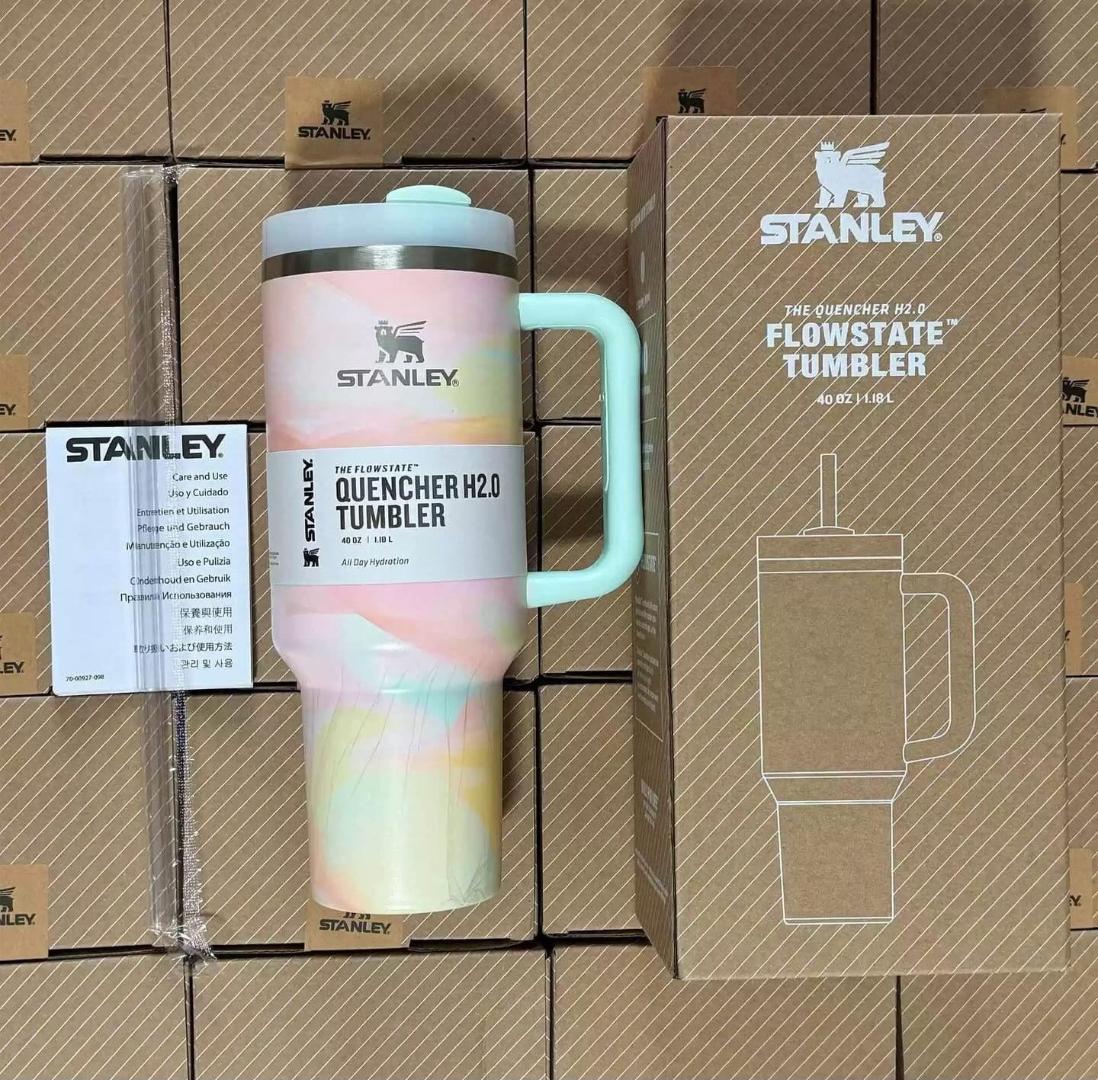 Stanley Quencher H2.0 FlowState Tumbler – 1.2L Marble Design | Vacuum Insulated Travel Mug with Handle & Straw Lid | Hot & Cold Drink Cup