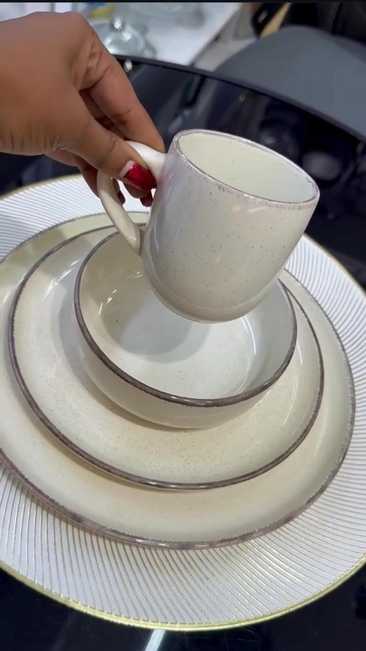 24pcs White Reactive Glazed Ceramic Dinnerware Set – Plates, Bowls & Cups | Elegant Tableware for 6