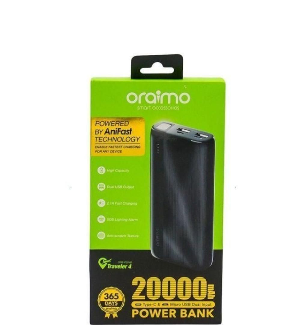 Oraimo Traveler 4 20000Mah Powerbank with 2.1A Fast Charging Capability and Free Micro USB Cable