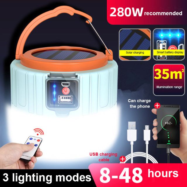 High Brightness Solar Light Emergency Lighting Rechargeable Remote Control LED Lamp Solar Portable Indoor Outdoor Lighting Room Night Market Outdoor Hanging Light Send the hook