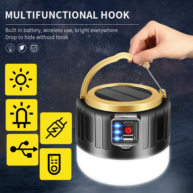 High Brightness Solar Light Emergency Lighting Rechargeable Remote Control LED Lamp Solar Portable Indoor Outdoor Lighting Room Night Market Outdoor Hanging Light Send the hook
