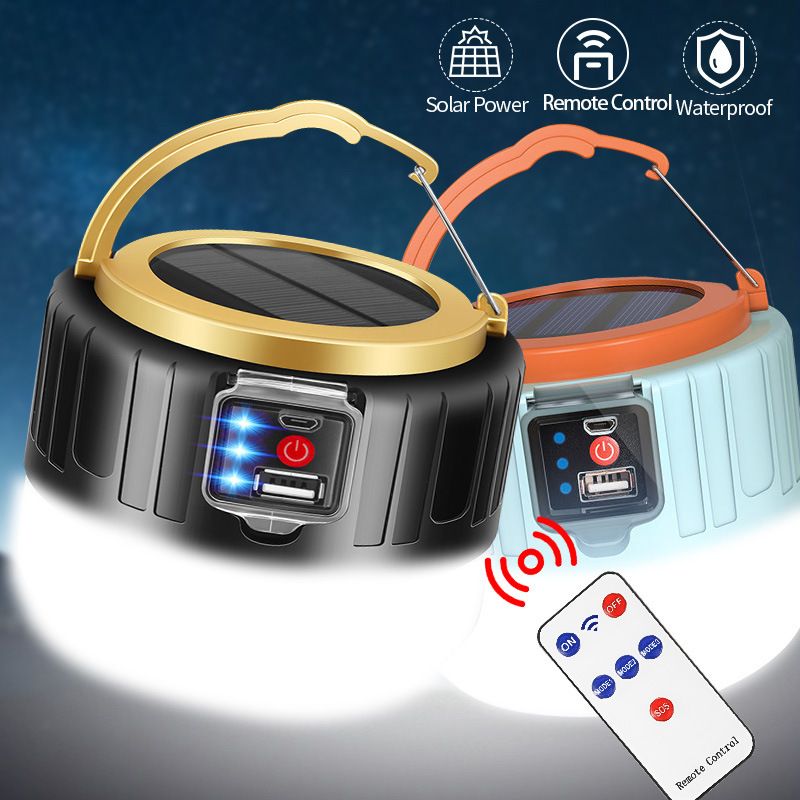 High Brightness Solar Light Emergency Lighting Rechargeable Remote Control LED Lamp Solar Portable Indoor Outdoor Lighting Room Night Market Outdoor Hanging Light Send the hook