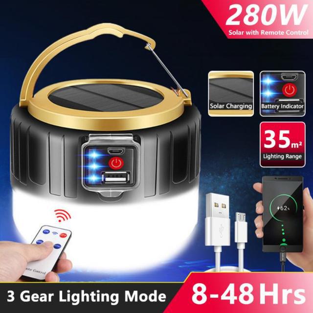 High Brightness Solar Light Emergency Lighting Rechargeable Remote Control LED Lamp Solar Portable Indoor Outdoor Lighting Room Night Market Outdoor Hanging Light Send the hook