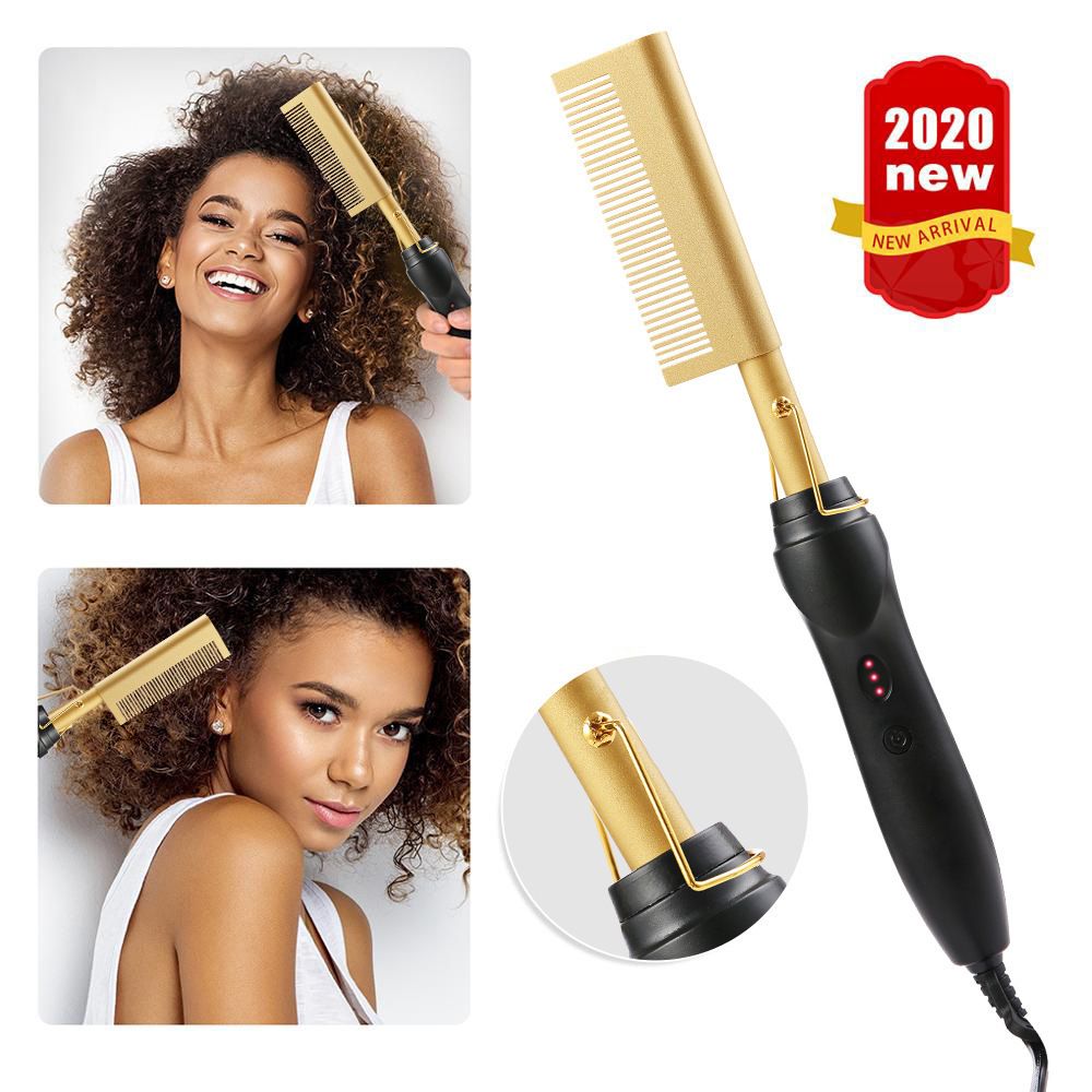 2 in 1 Hot Comb Straightener Electric Hair Straightener Hair Curler Wet Dry Use Hair Flat Irons Hot Heating Comb For Hair Send the hook