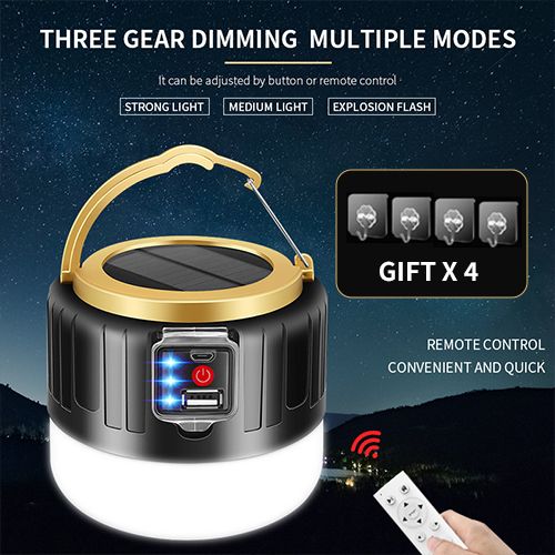 High Brightness Solar Light Emergency Lighting Rechargeable Remote Control LED Lamp Solar Portable Indoor Outdoor Lighting Room Night Market Outdoor Hanging Light Send the hook