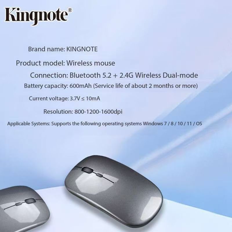 600mAh! KingNote USB Bluetooth wireless mouse, suitable for PC, laptop, laptop, portable business trip office travel necessary,Long standby time