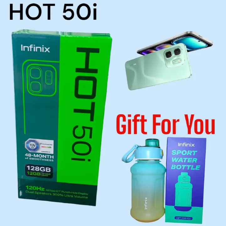 Infinix Hot 50i (128+6)GB Brand New 6GB RAM with 128gb ROM,Android 14, XOS 14.5,Android 14 Main Camera 48MP and Front Camera: 8MP