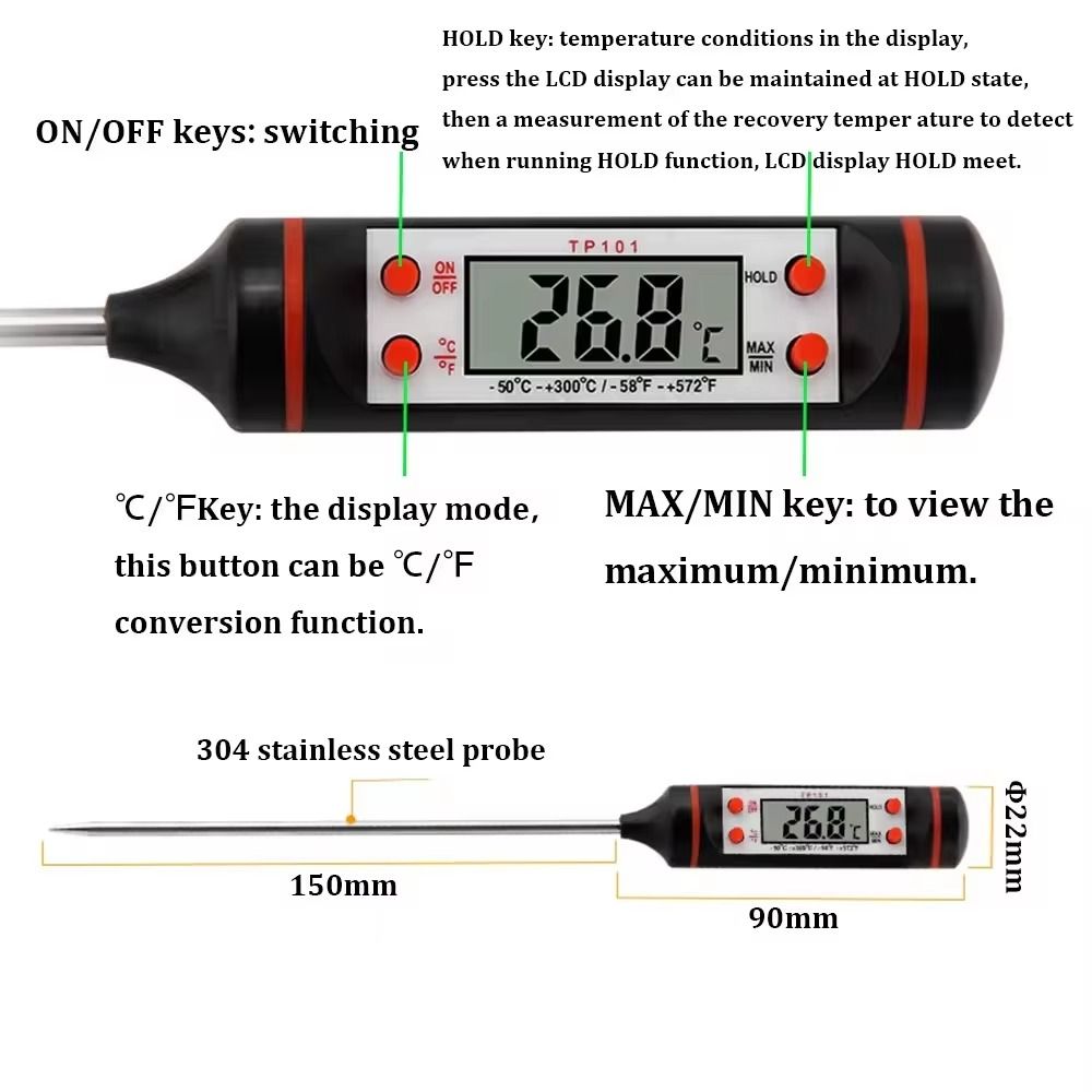 Digital Food Thermometer TP101 Black