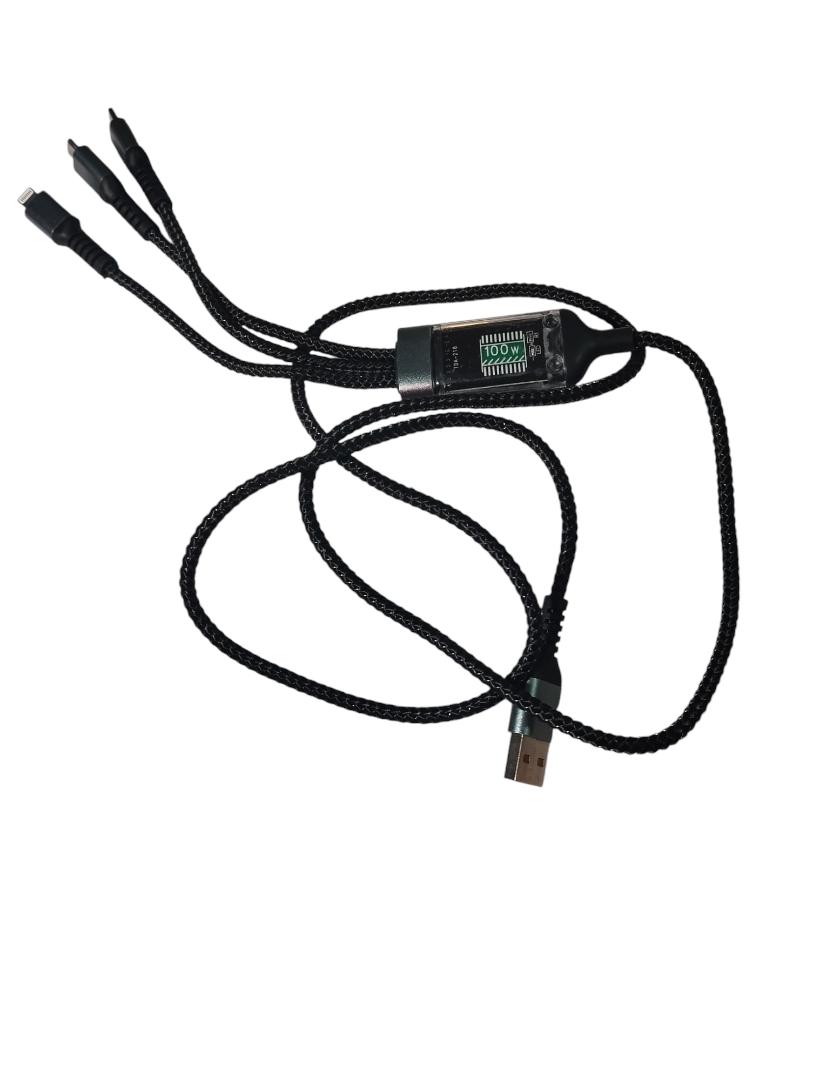 Upgrade Extra Thick, Transparent Chip, 3 in 1 100W (Extemely Fast) Charging Cable Type C,iPhone,Micro USB,High Speed Data Sync USB Cable For-  Vivo,iphone,Samsung,Tecno,Redmi,Oppo, infinix, Mkopa Phon