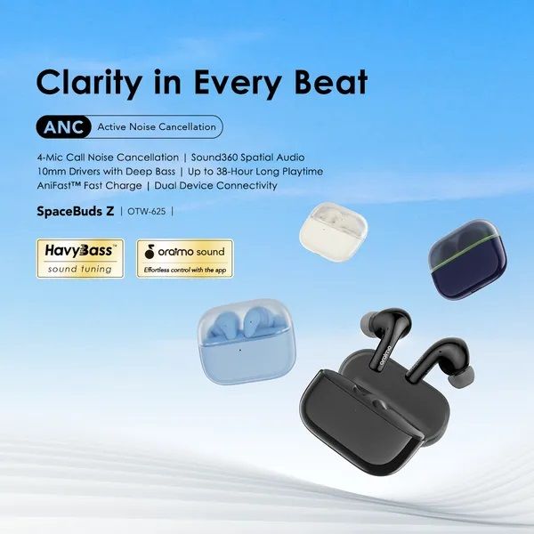 [BRAND NEW] Oraimo SpaceBuds Z ANC True Wireless Earbuds OTW-625 with Spatial Audio 38Hr Long Playtime Heavy-bass Dual-device Connectivity Bluetooth Earpods Earphones