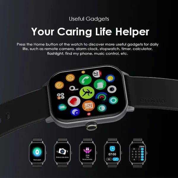 [Best Watch] Oraimo Watch 5  OSW-805 10.8mm 2.01" 50Hz HD Full Touch Screen Health Monitoring Sports Mode Wireless HD Calling Bluetooth 300mAh Battery 7 Days Usage Time 1ATM Water-resistant Smartwatch