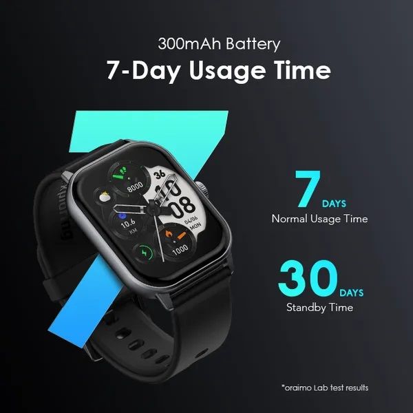 [Best Watch] Oraimo Watch 5  OSW-805 10.8mm 2.01" 50Hz HD Full Touch Screen Health Monitoring Sports Mode Wireless HD Calling Bluetooth 300mAh Battery 7 Days Usage Time 1ATM Water-resistant Smartwatch