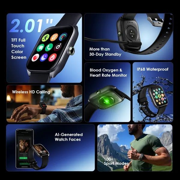 [Modern Watch] Oraimo Watch 5N OSW-806 2.01" TFT Full Touch Color Screen Health Monitoring Sports Mode Wireless HD Calling Bluetooth V5.3 300mAh 5V Battery 7 Days Usage Time IP68 Waterproof Smartwatch