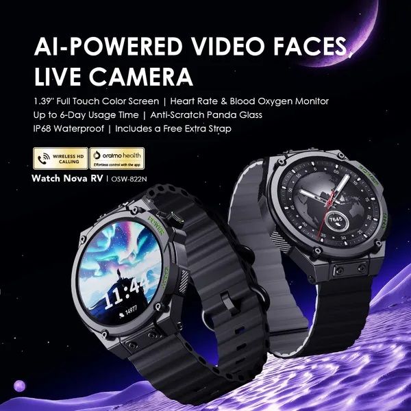 [Premium Watch] Oraimo Watch Nova RV OSW-822N 1.39" Full Touch Screen Health Monitoring Camera Remote Wireless HD Calling BT Video Watch Faces 300mAh Batt 7 Days Usage Time IP68 Waterproof Smartwatch