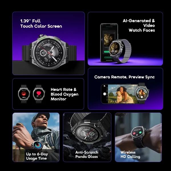 [Premium Watch] Oraimo Watch Nova RV OSW-822N 1.39" Full Touch Screen Health Monitoring Camera Remote Wireless HD Calling BT Video Watch Faces 300mAh Batt 7 Days Usage Time IP68 Waterproof Smartwatch