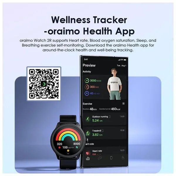 [Prestigious Watch] Oraimo Watch 2R OSW-30 1.39" HD Colorful Screen Health Monitoring Sports Mode Wireless HD Calling BT Video Watch Faces 260mAh Batt 7 Days Usage Time IP68 Waterproof Smartwatch