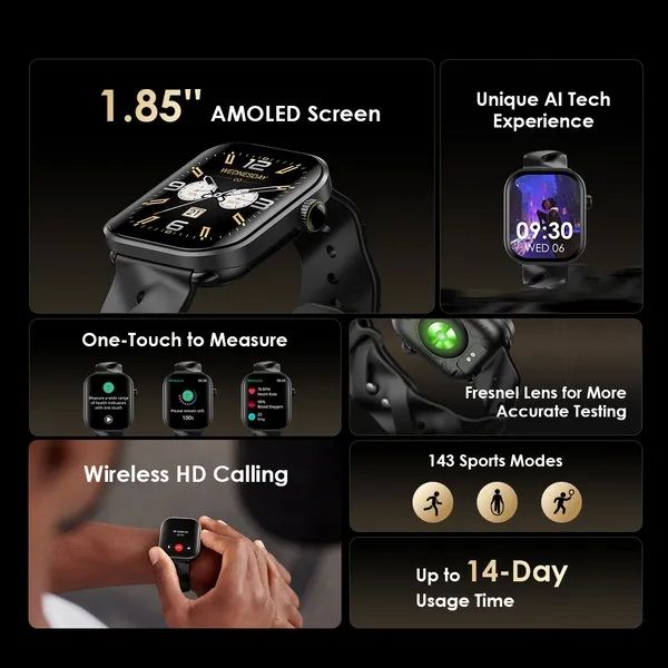 [Original Watch] Oraimo Watch Pro AM OSW-811H 1.85" AMOLED Display Health Monitoring Sports Mode Wireless HD Calling BT Video Watch Faces 300mAh 3.8V Batt 14Days Usage Time IP68 Waterproof Smartwatch