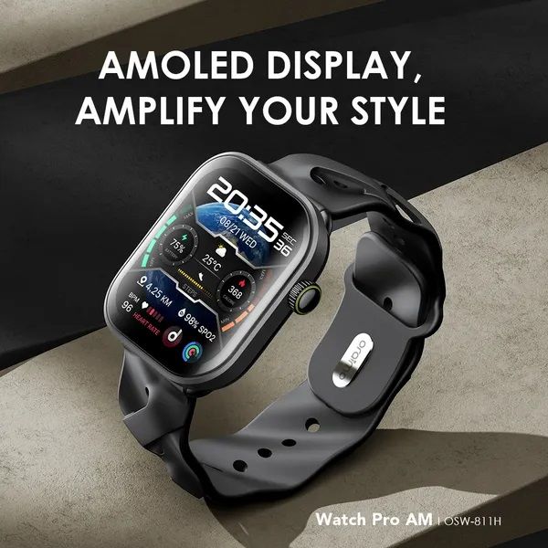 [Original Watch] Oraimo Watch Pro AM OSW-811H 1.85" AMOLED Display Health Monitoring Sports Mode Wireless HD Calling BT Video Watch Faces 300mAh 3.8V Batt 14Days Usage Time IP68 Waterproof Smartwatch