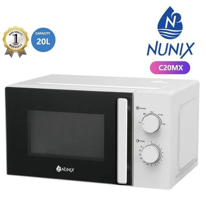NUNIX Microwave Oven 20L White Manual SETTING NUNIX MICROWAVE C20MX, 2 knobs, power knob & timer knob. NUNIX High Quality microwave.