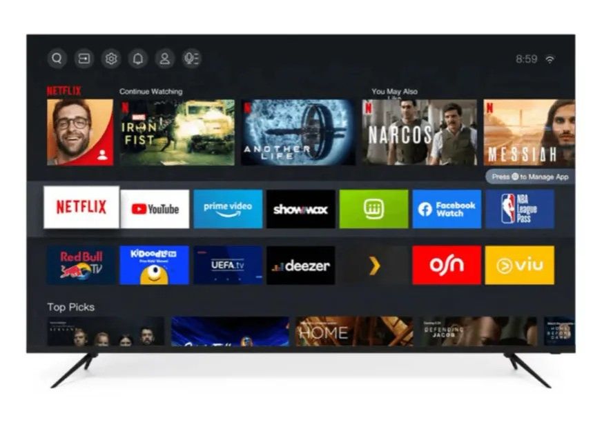 VISION PLUS 65" inch Smart TV Frameless 4K UHD Frameless V+ OS Television 65", Free Wall Bracket NETFLIX OFFICIAL YOUTUBE, DOLBY AUDIO, BLUETOOTH, VP8855KV 1YR WARRANTY.