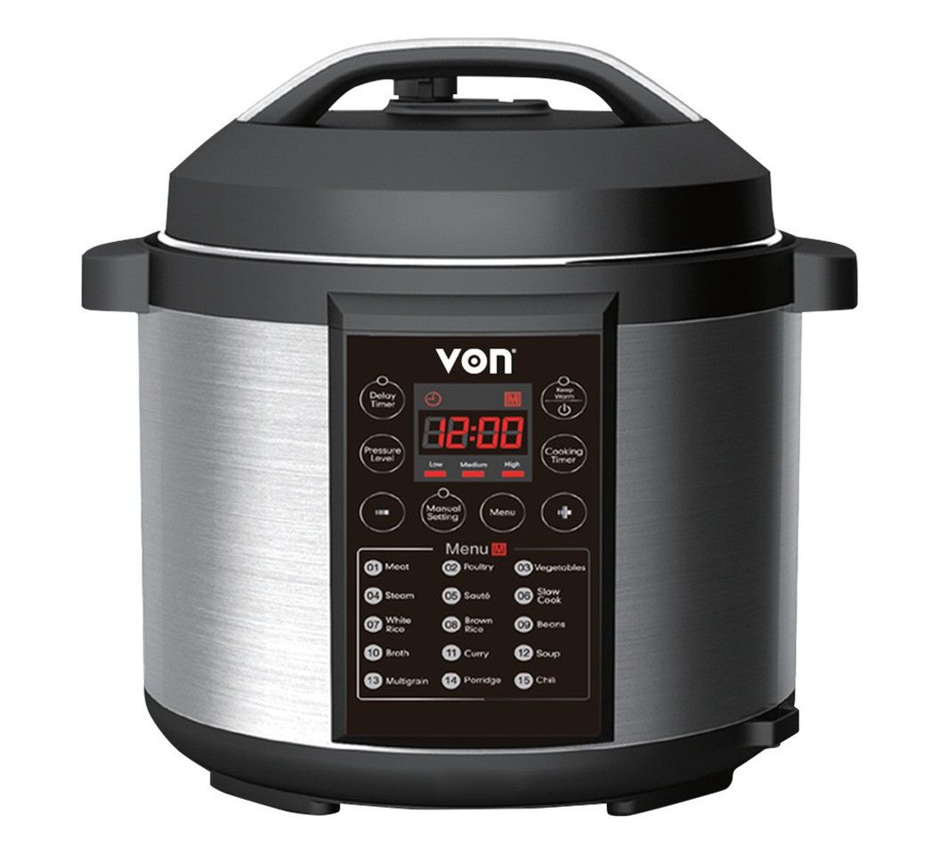 VON 6 LITRES ELECTRIC PRESSURE COOKER  VSCP60MMX 24HOUR PRESSURE PRESET TIMER 15 IN 1 MULTIFUNCTION &9 SAFETY FEATURES.