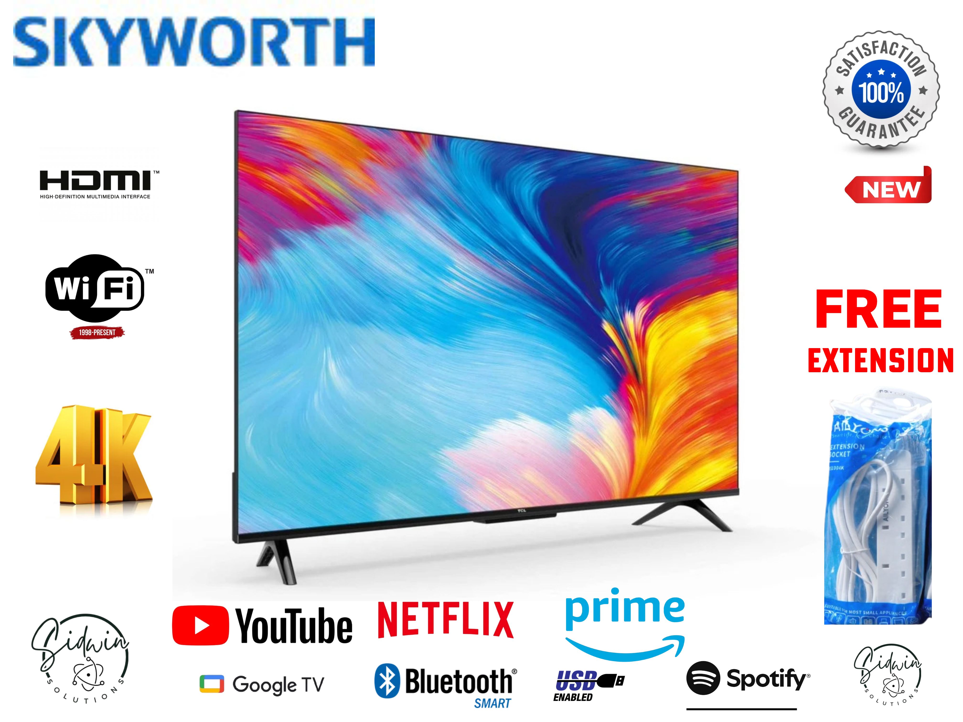 Skyworth 55 ' inch Frameless FHD Smart GOOGLE TV Android Bluetooth Enabled Netflix Youtube FREE EXTENSION  Google Play Assistant Television CHROME CAST In built Wi-FI & OK GOOGLE.