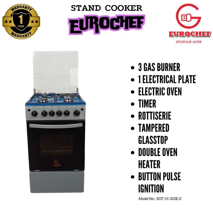 CLEARANCE !!  Eurochef 50*55 Free Standing 3 Gas Burner +1 Electric Cooker With Eectric Oven EG55 CLEARANCE SALE !!!!