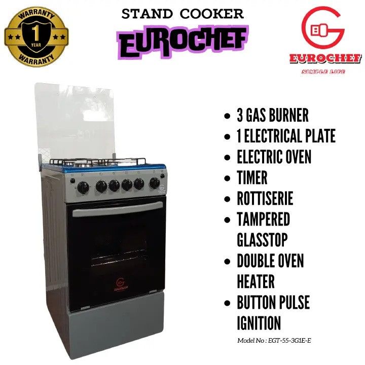 CLEARANCE !!  Eurochef 50*55 Free Standing 3 Gas Burner +1 Electric Cooker With Eectric Oven EG55 CLEARANCE SALE !!!!