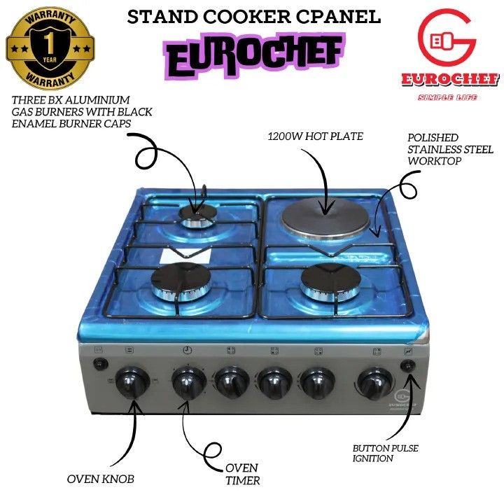 CLEARANCE !!  Eurochef 50*55 Free Standing 3 Gas Burner +1 Electric Cooker With Eectric Oven EG55 CLEARANCE SALE !!!!