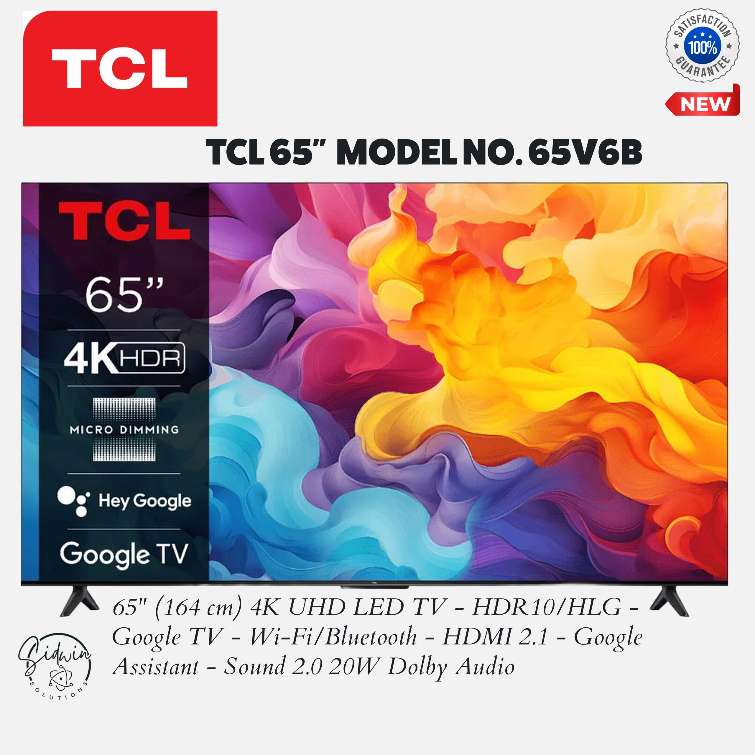 SALE!!! TCL 65" Inch Smart UHD 4K With HDR Google TV Frameless,Bluetooth & WIFI,YOUTUBE NETFLIX Enabled, 65V6B +1YEAR WARRANTY