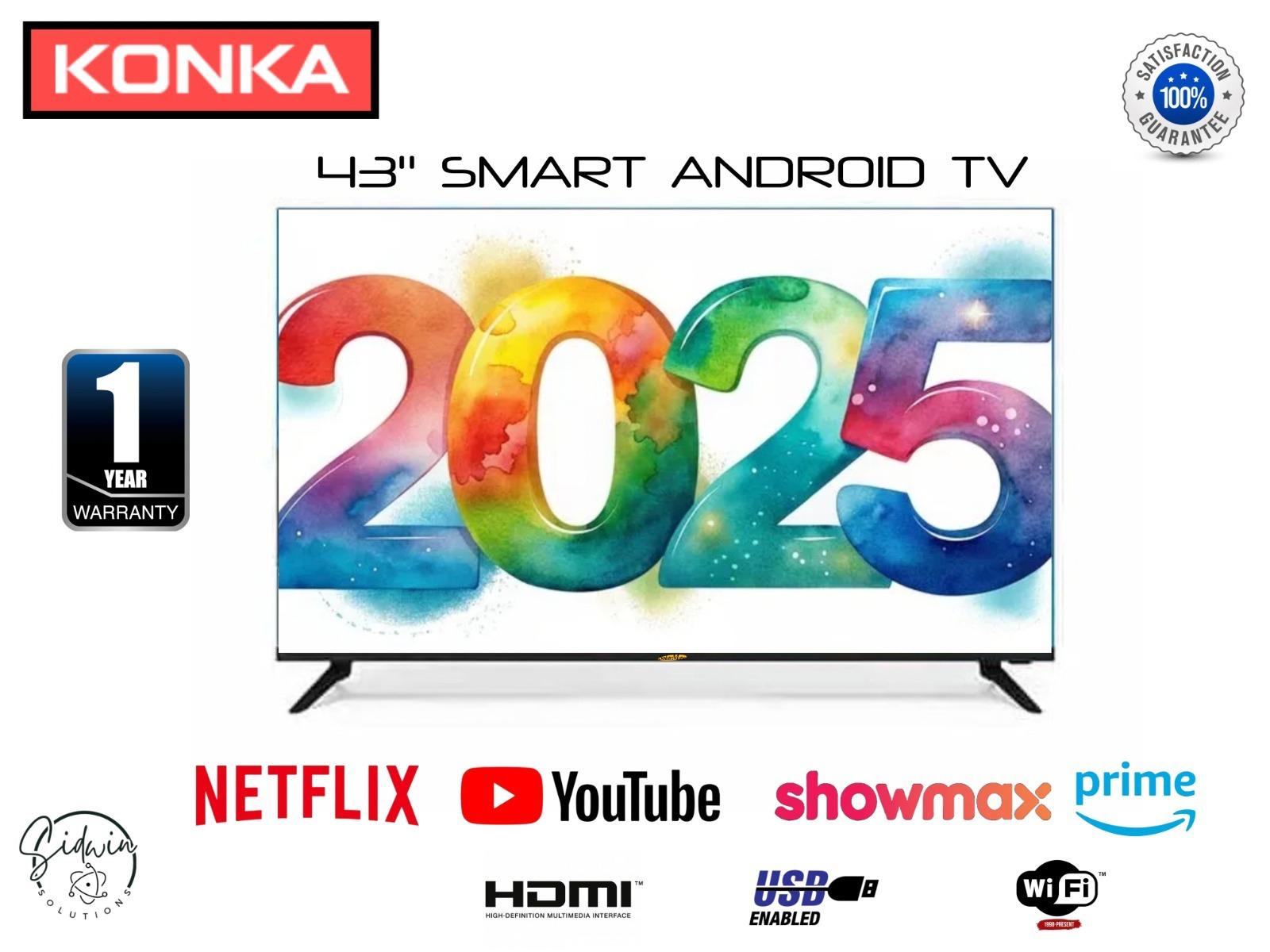 KONKA 50" INCH SMART ANDROID TV 4K ULTRA THIN BEZELS 1 YEAR WARRANTY MODEL NO.UDG50JR680ANT LED TV USB SUPPORT WIFI &  HAS NO BLUETOOTH.